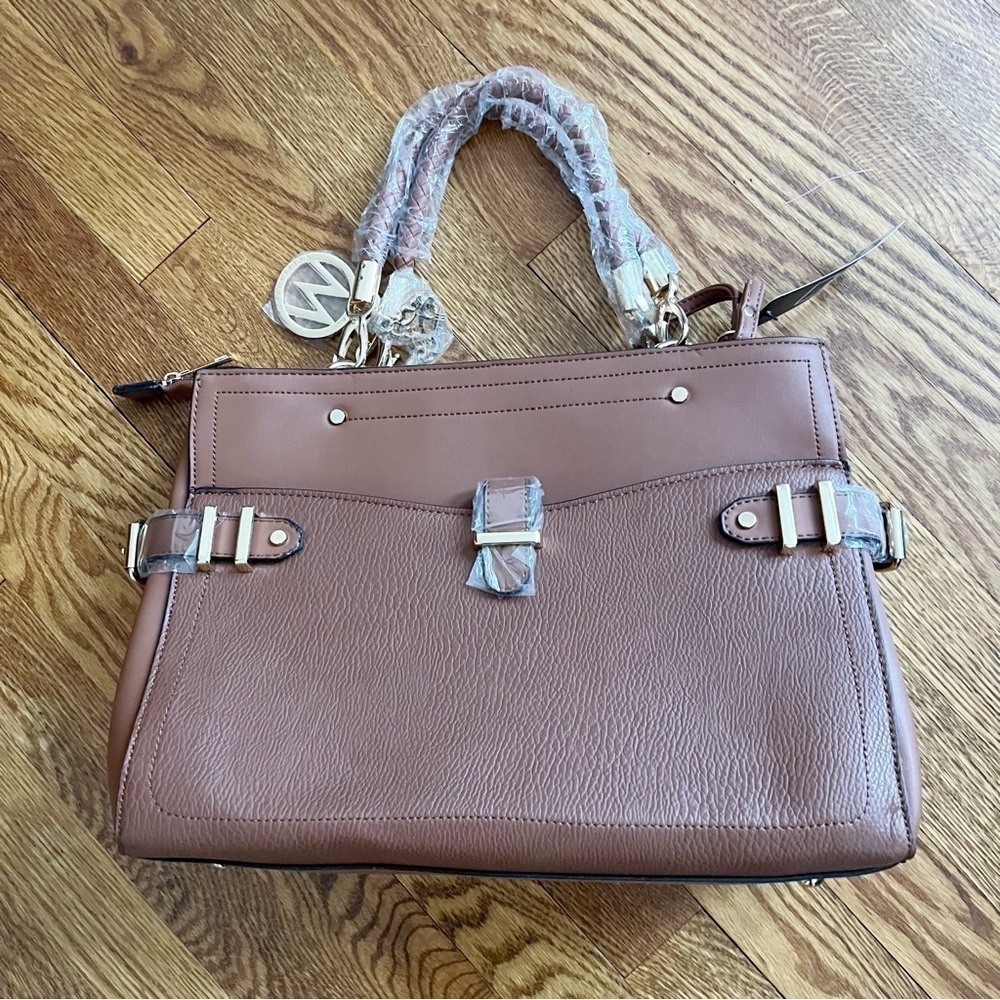 MKF Collection Tenna Satchel Handbag and Wristlet Set Cognac Brown NEW $139